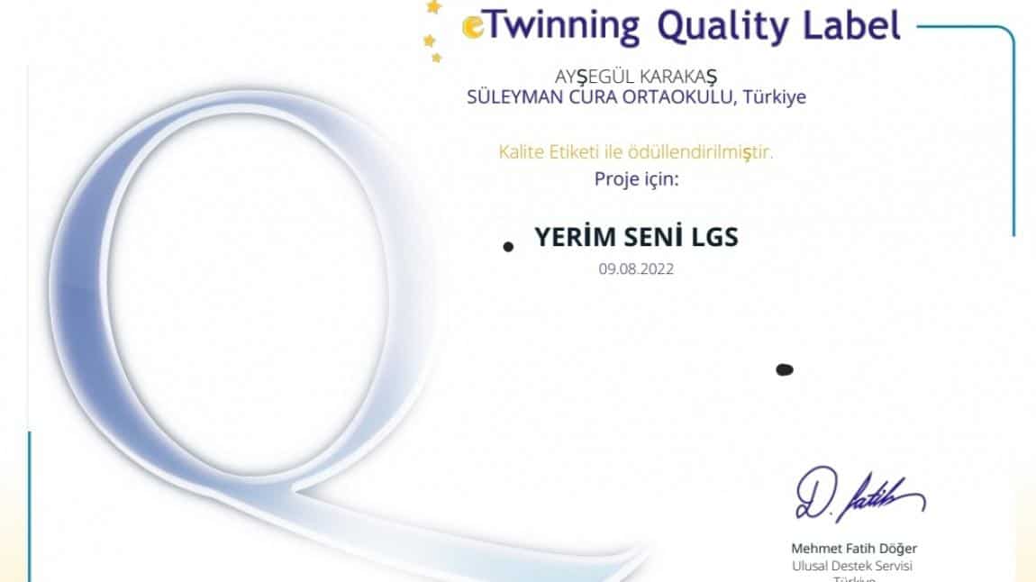 Yerim Seni LGS eTwinning Projemiz Kalite Etiketi Almıştır.